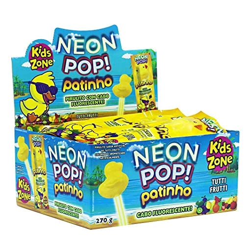 Pirulito Com Cabo Fluorescente Tutti Frutti Patinho Kids Zone Neon Pop Pacote 9g