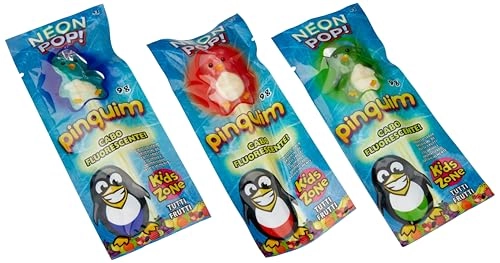 Pirulito Com Cabo Fluorescente Tutti Frutti Pinguim Kids Zone Neon Pop Pacote 9g