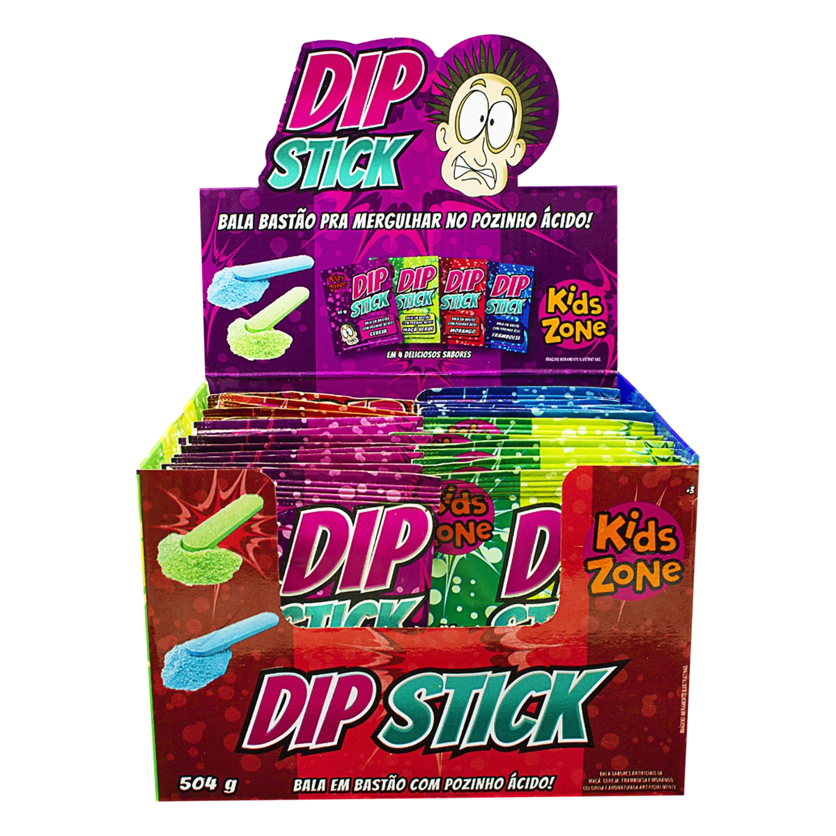 Bala Bastão Cereja, Maçã Verde, Framboesa Ou Morango Kids Zone Dip Stick Pacote 14g