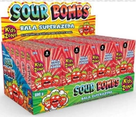 Bala Morango Kids Zone Sour Bomb Caixa 29g