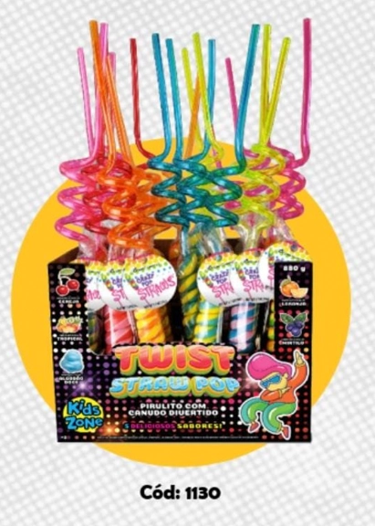 Pirulito Cereja, Tropical, Algodão Doce, Laranja Ou Mirtilo Kids Zone Twist Straw Pop 44g
