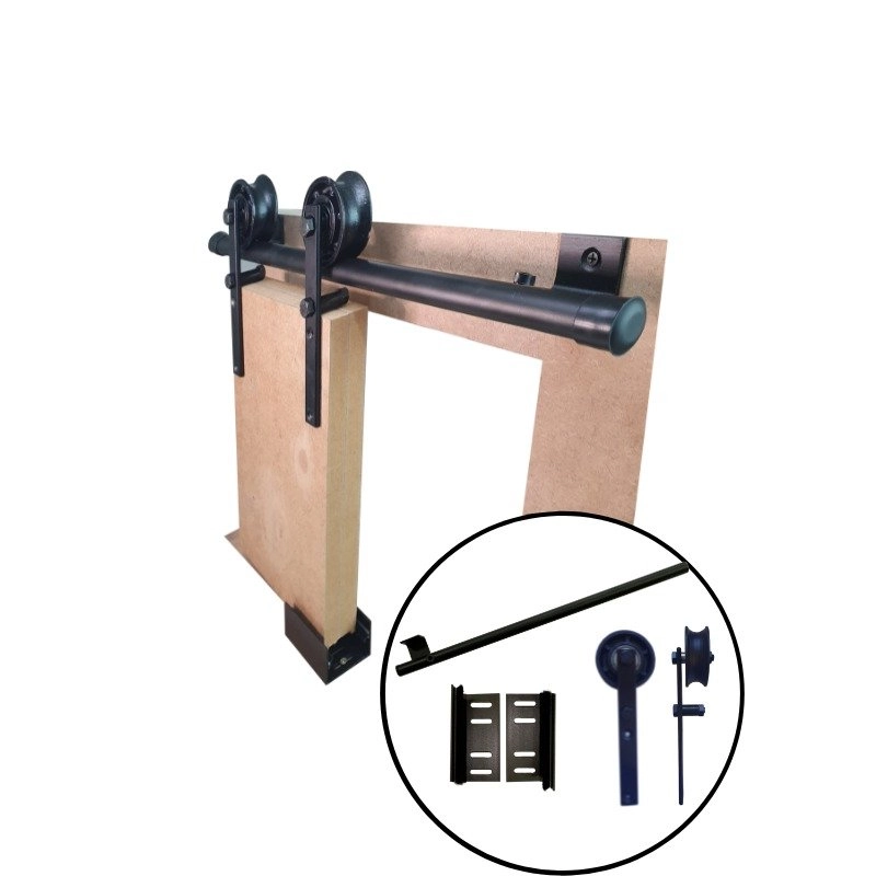 Kit P/ Porta Celeiro 2 Roldanas Aparente - Tubular 1,80 M - Preto - Al-fer