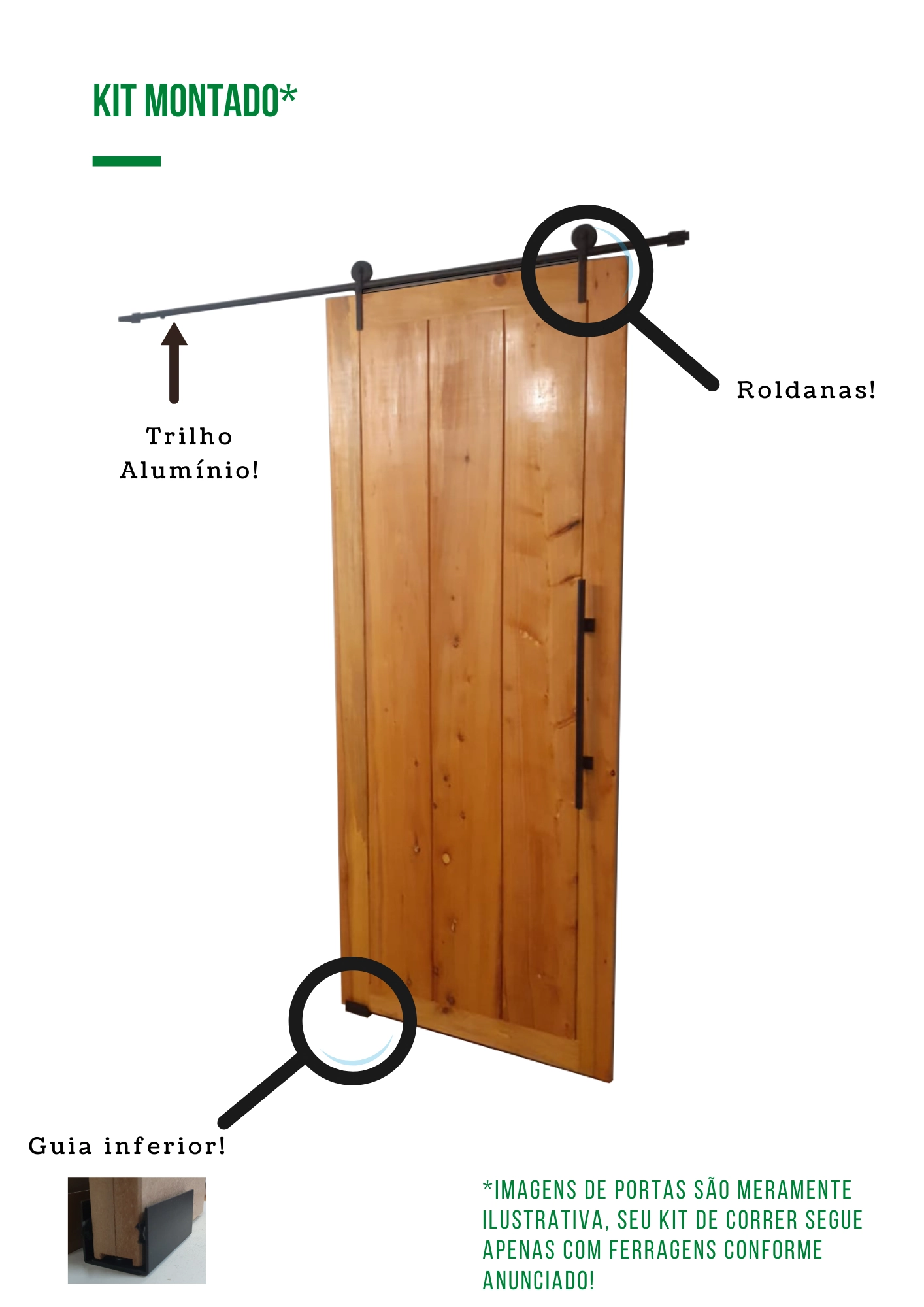 Kit P/ Porta Celeiro 2 Roldanas Aparente - Tubular 1,30 M - Preto - Al-fer