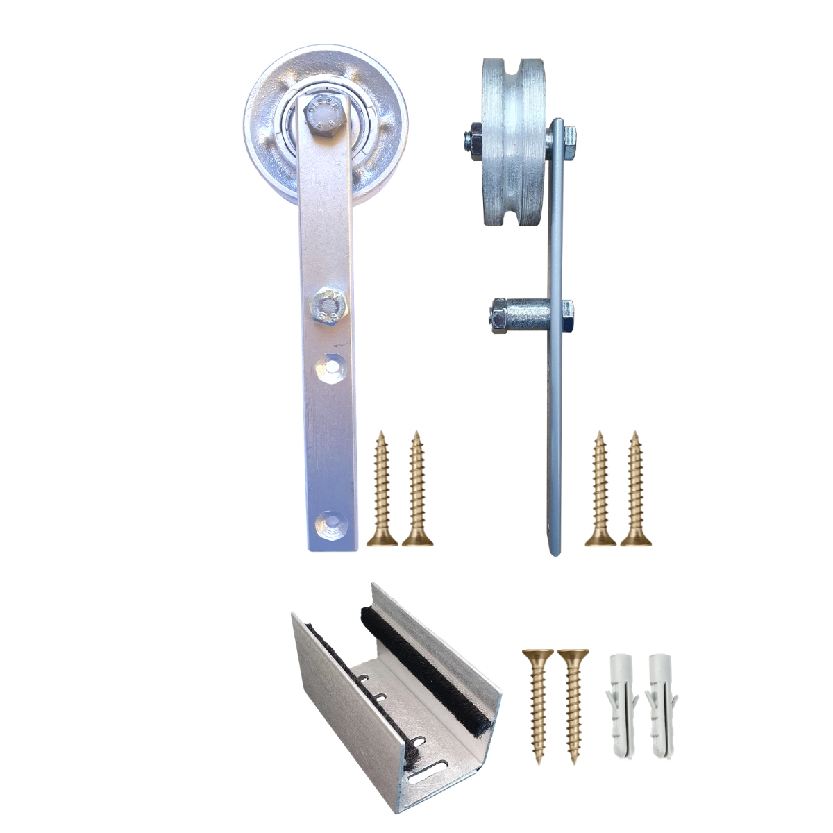 Kit 2 Roldanas E 1 Guia Para Trilho Cantoneira Ferro - Prata - Al-fer