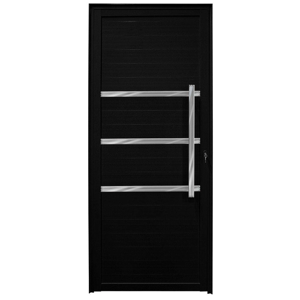 Porta De Alumínio Com Friso Lambril Max Preto "e" 210x60