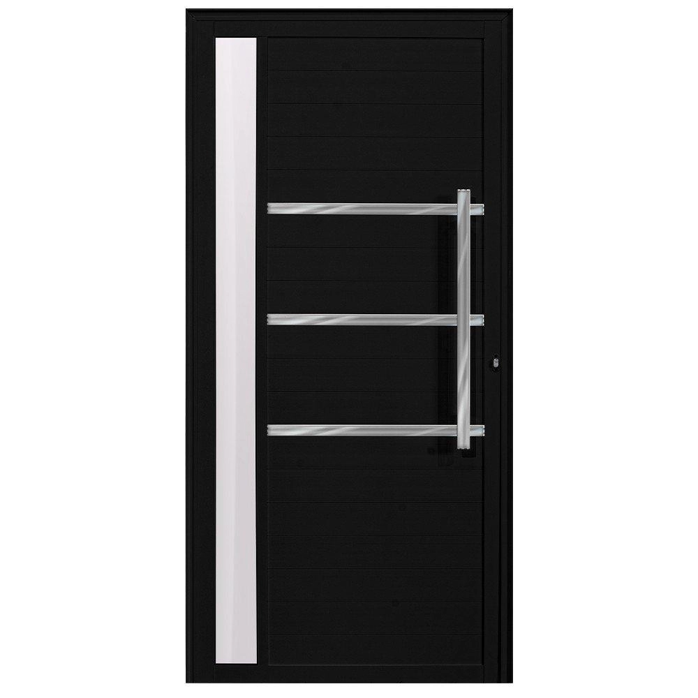 Porta De Alumínio C/friso E Visor Lambril Preto "e" 210x90
