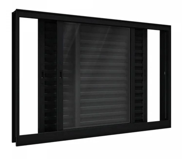 Janela De Alumínio Veneziana 03 Folhas Preto Maxx - 100x150