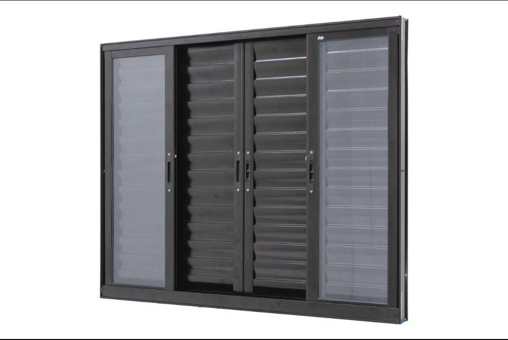 Janela De Alumínio Veneziana 06 Folhas Preto Maxx - 120x160