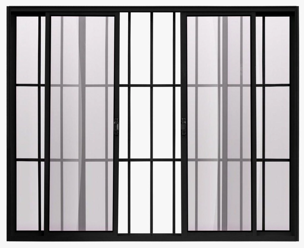 Janela De Alumínio Classic 04 Folhas Com Grade Preto - 120x200