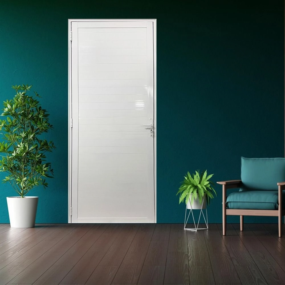 Porta Lambril De Alumínio 210 X 90cm Com Maçaneta Linha 25 Esquadrias Bergamo Abertura Direita Branco