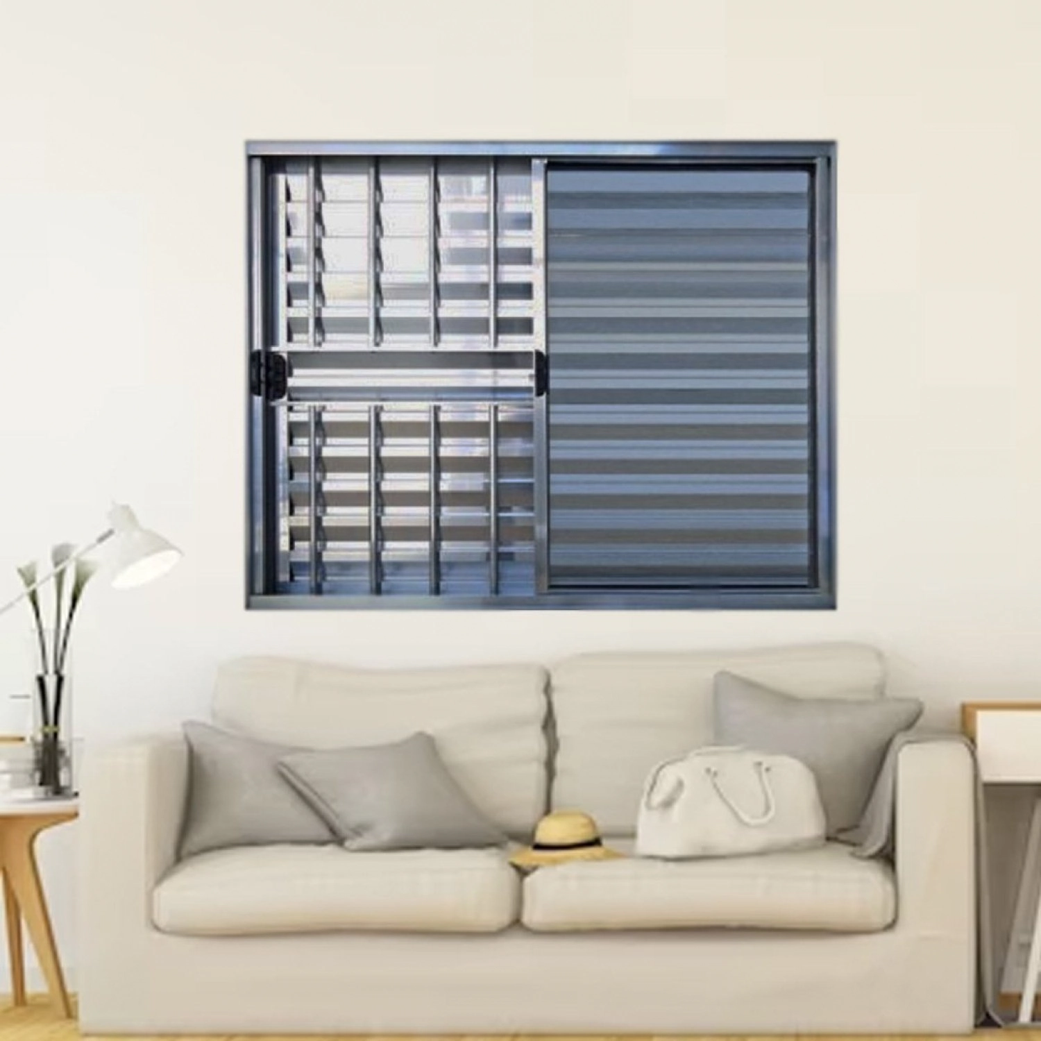 Janela Veneziana 3 Folhas Alumínio Brilhante Modular Com Grade Medidas:120 X 120