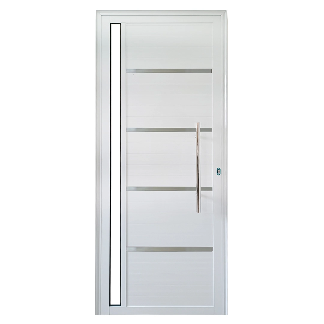 Porta Pivotante De Alumínio Branco Com Puxador, Friso E Visor Linha 25 Lado:esquerda; Medidas: 210 X 100