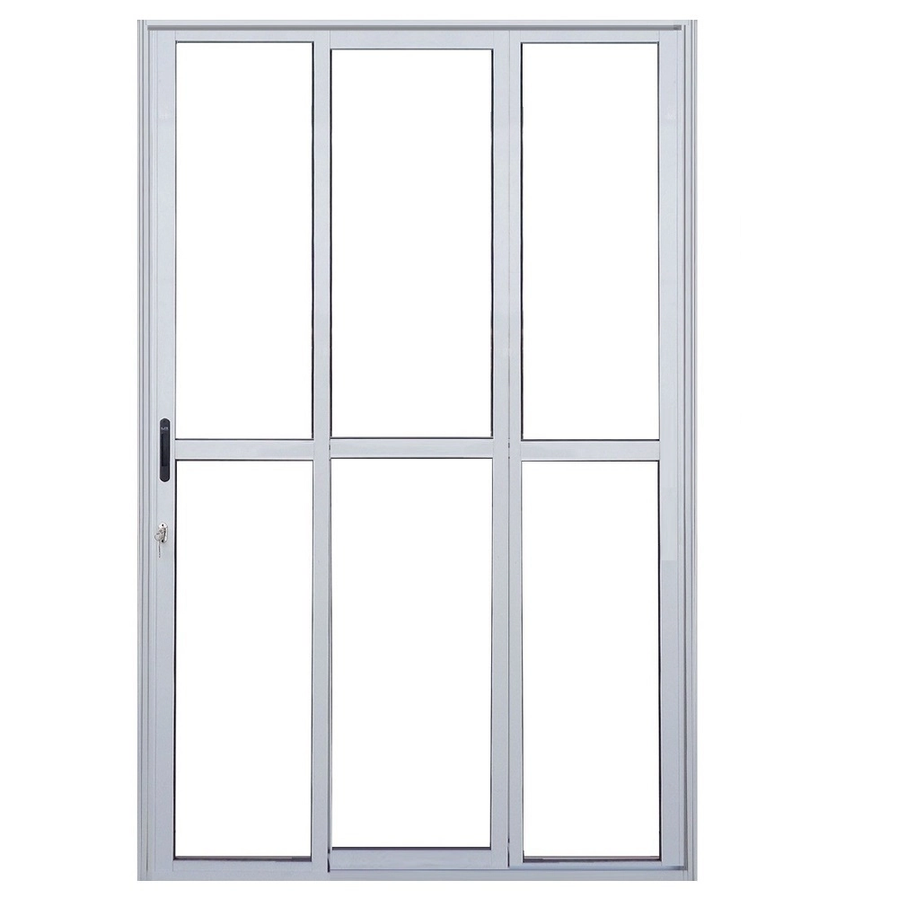 Porta De Correr Sacada 3 Folhas Sequenciais 2.10 X 1.50 Branca Linha 25 Com Fechadura