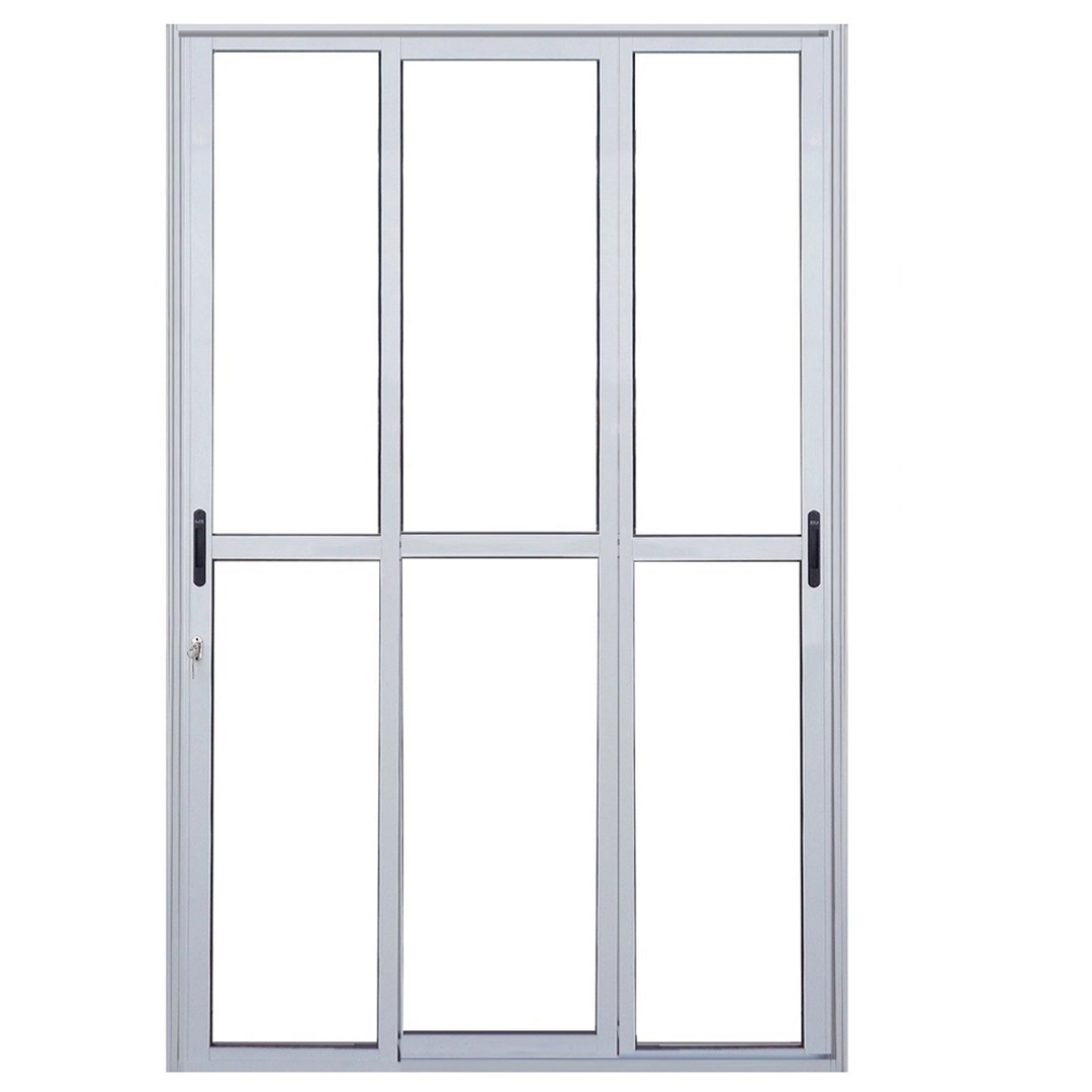 Porta De Correr Sacada 3 Folhas Sequenciais Móveis 2.10 X 1.20 Branca Linha 25 Com Fechadura