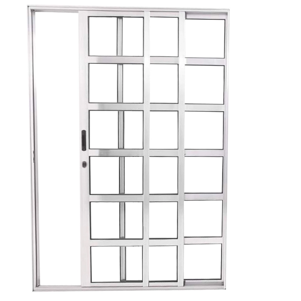 Porta De Correr Travessa 3 Folhas Sequenciais Brilhante Linha 25 Com Fechadura Medidas:210 X 180