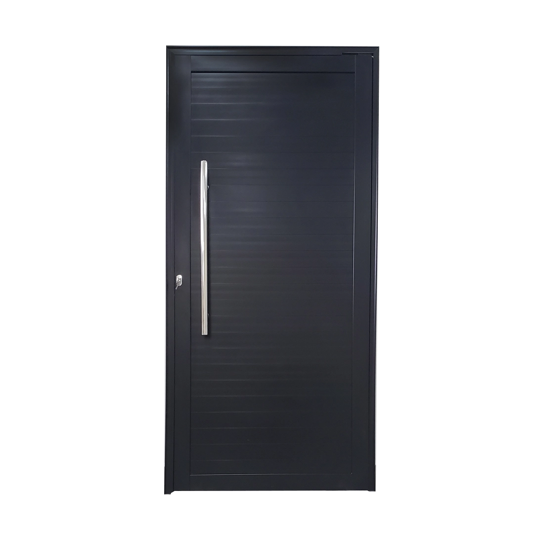 Porta Pivotante De Alumínio Preto Com Puxador Linha 30 Roma Lado:esquerda; Medidas: 210 X 120