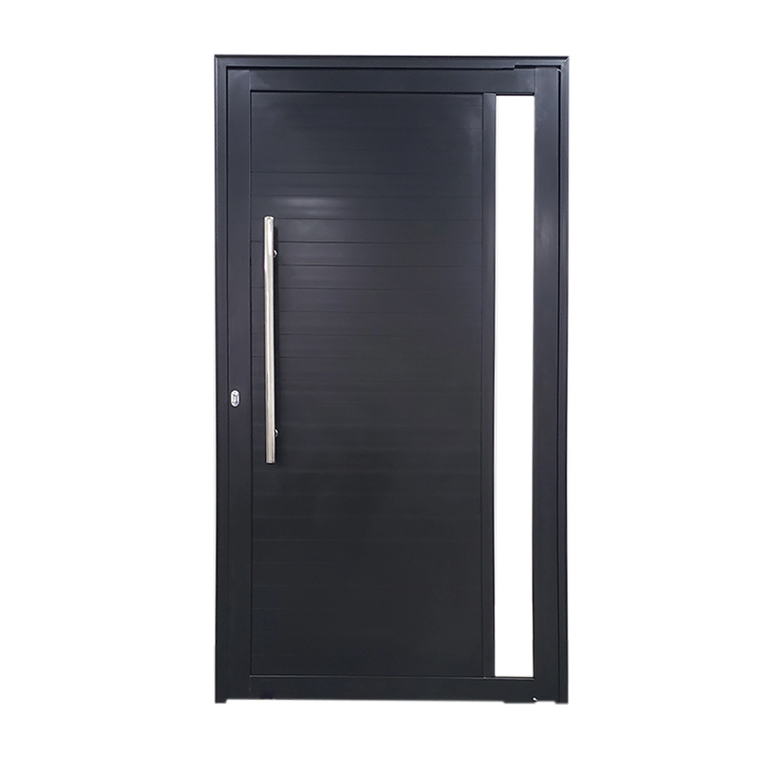 Porta Pivotante De Alumínio Preto Com Puxador E Vidro Linha 30 Roma Lado:esquerda; Medidas: 210 X 120