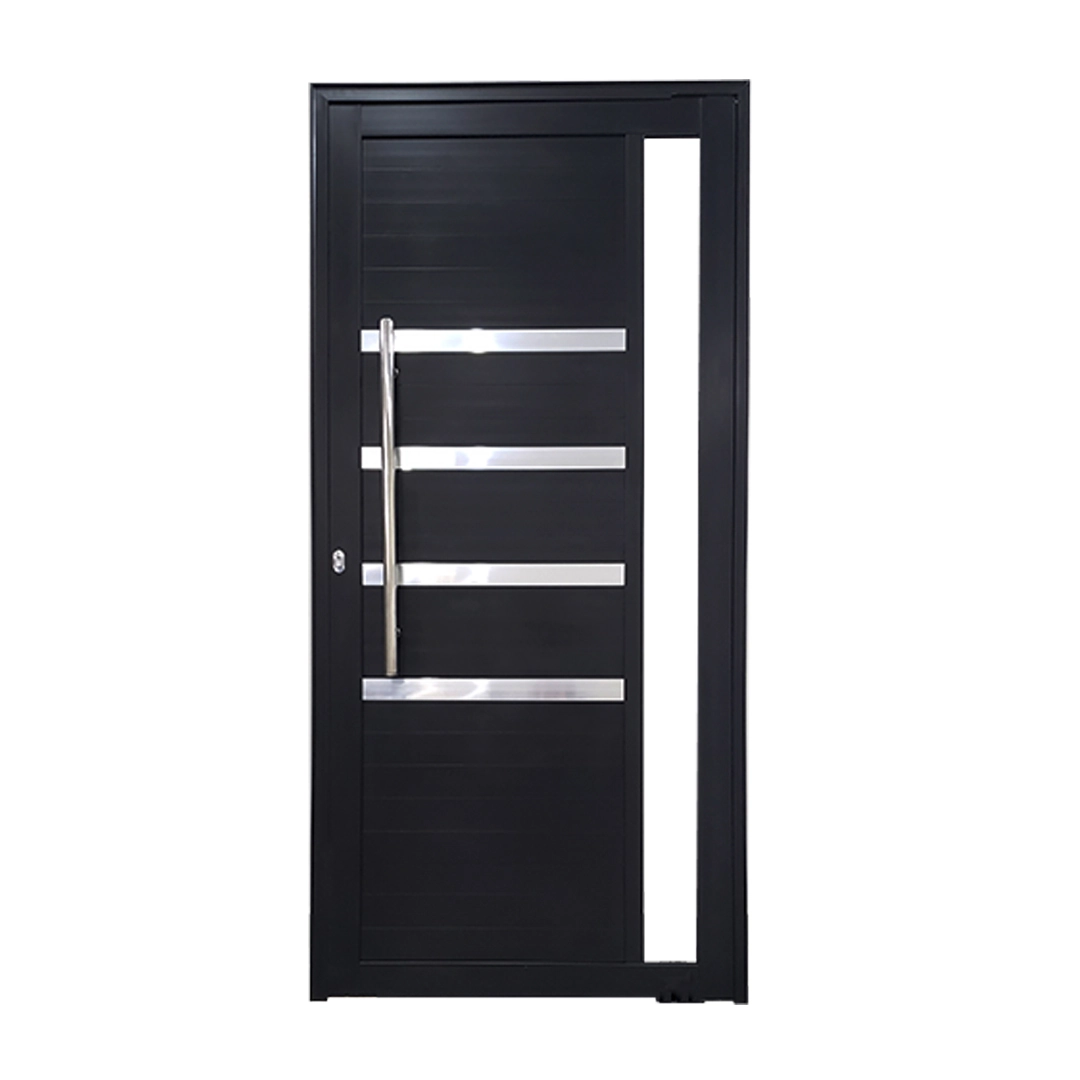Porta Pivotante De Alumínio Preto Com Puxador, Friso E Visor Linha 30 Roma Lado:esquerda; Medidas: 210 X 100
