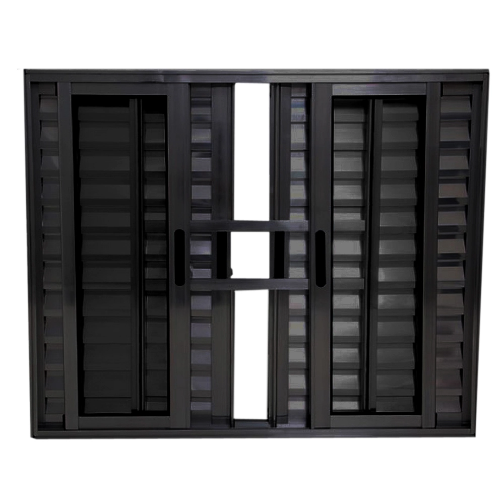 Janela Veneziana 6 Folhas Alumínio Preto Linha Veneza Com Grade Medidas:120 X 120