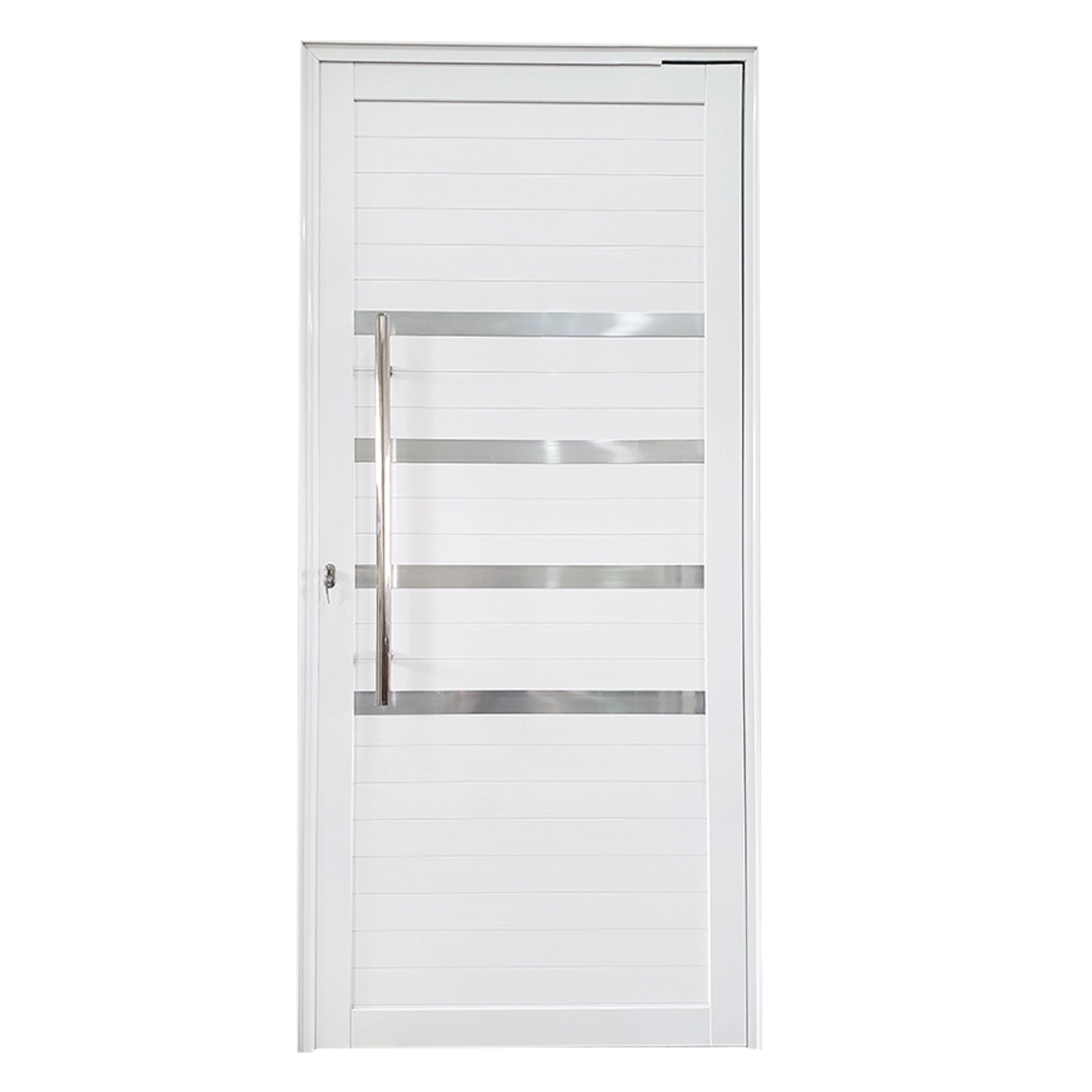 Porta Pivotante De Alumínio Branco Com Puxador E Friso Linha 30 Roma Lado:esquerda; Medidas: 210 X 100