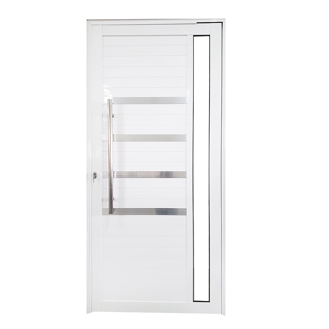 Porta Pivotante De Alumínio Branco Com Puxador, Friso E Visor Linha 30 Roma Lado:esquerda; Medidas: 210 X 100