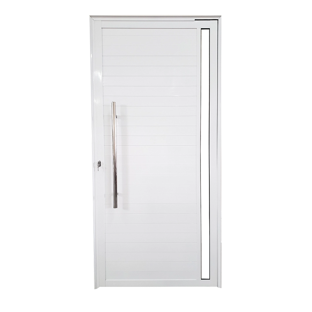 Porta Pivotante De Alumínio Branco Com Puxador E Vidro Linha Veneza Lado:esquerda; Medidas: 210 X 120