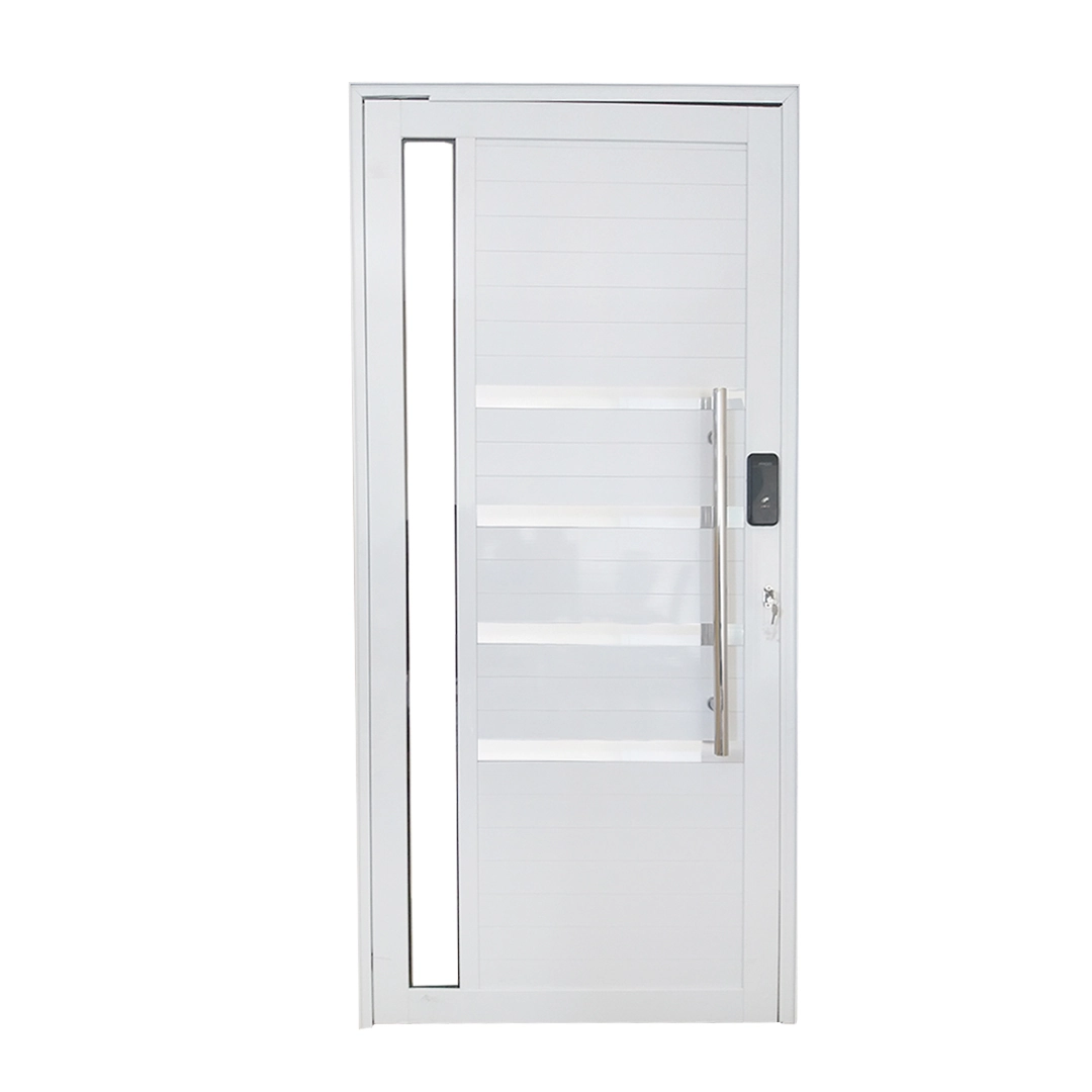 Porta Pivotante De Alumínio Branco Com Puxador, Friso E Visor Com Fechadura Digital Lado:esquerda; Medidas: 210 X 120