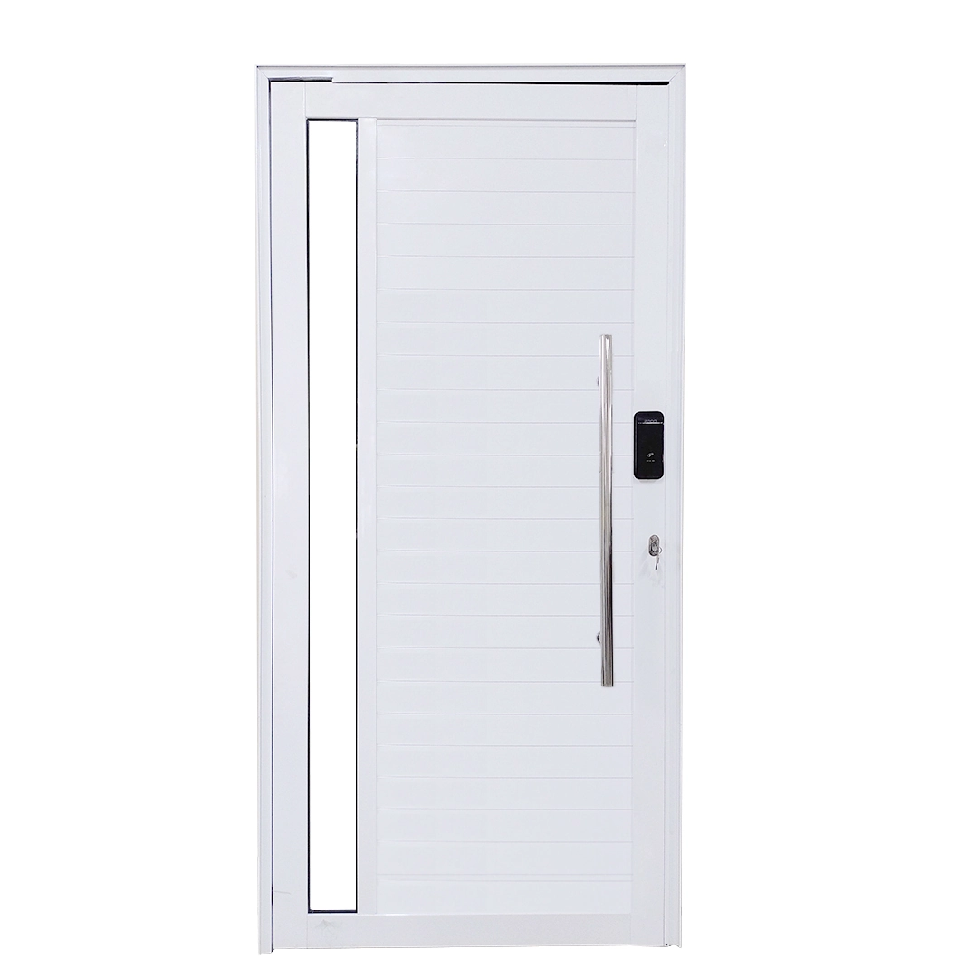 Porta Pivotante De Alumínio 210 X 100cm Com Visor E Fechadura Digital Linha 30 Abertura Esquerda Branco