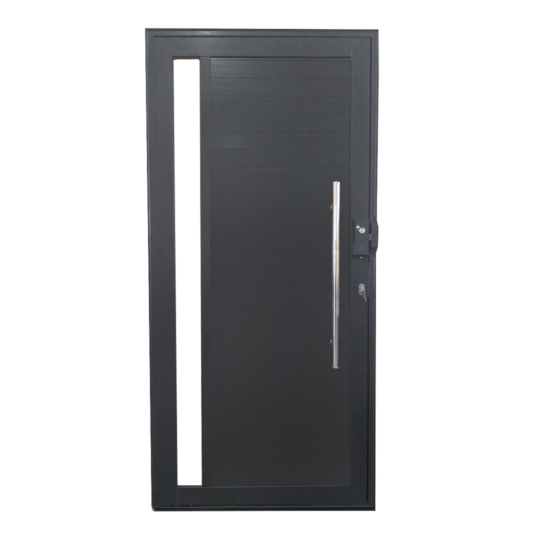 Porta Pivotante De Alumínio 210 X 120cm Com Visor E Fechadura Digital Linha 30 Abertura Esquerda Preto