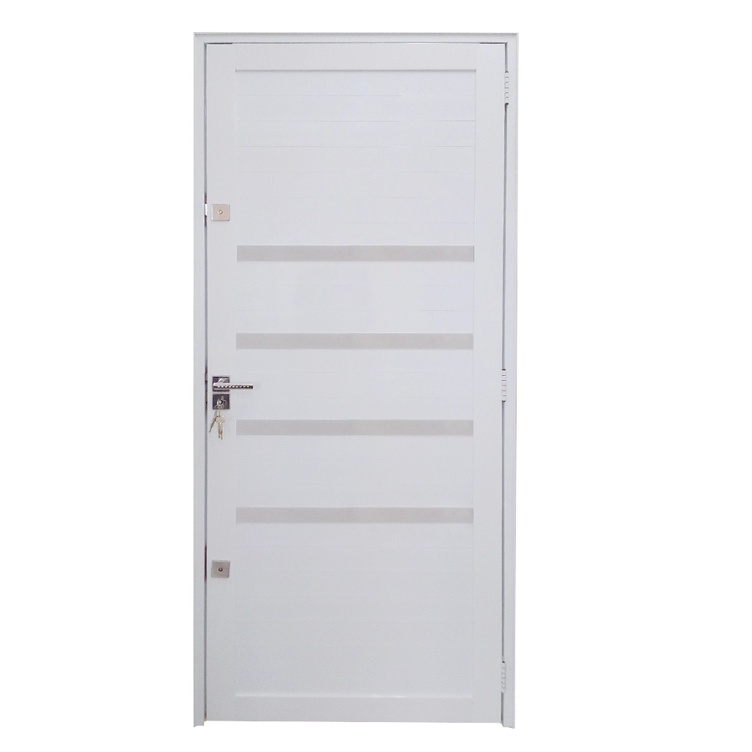 Porta Lambril De Alumínio Branco Com Maçaneta E Friso 2 Fechaduras Tetra Linha Roma Lado:direita; Medidas: 210 X 90