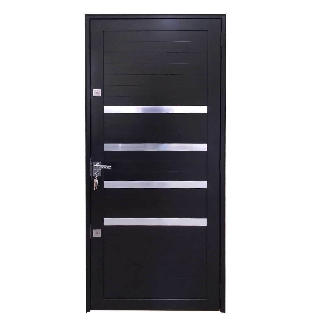 Porta Lambril De Alumínio Preto Com Maçaneta E Friso 2 Fechaduras Tetra Linha Roma Lado:esquerda; Medidas: 210 X 80