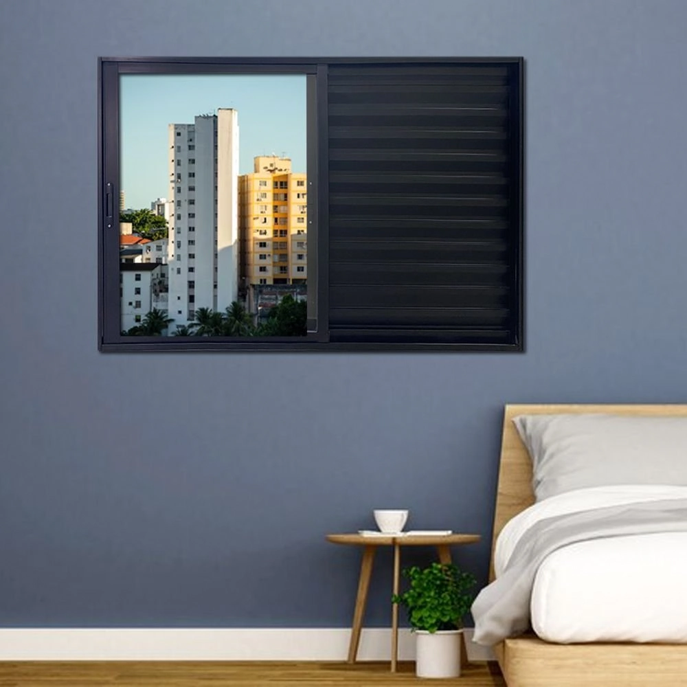 Janela Veneziana 3 Folhas Alumínio Preto Linha 25 Medidas:100 X 150