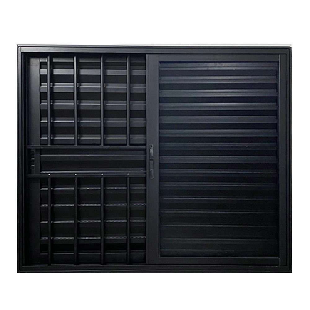 Janela Veneziana 3 Folhas Alumínio Preto Linha 25 Com Grade Medidas:120 X 120