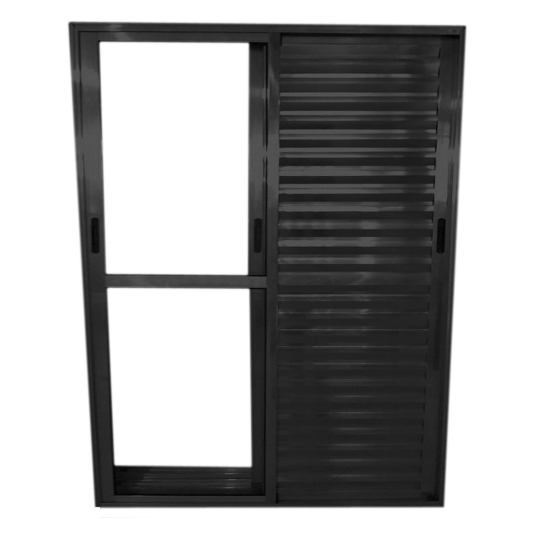 Porta De Alumínio De Correr Balcão 3 Folhas Móveis Preta Linha 25 Com Fechadura Medidas:210 X 150