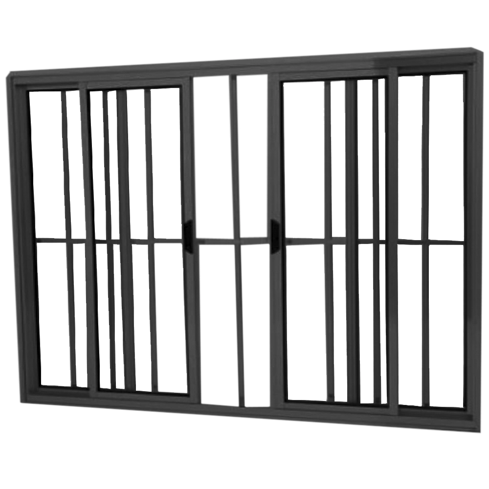 Janela Vitro 4 Folhas Alumínio Preto Linha Modular Com Grade Medidas:100 X 200