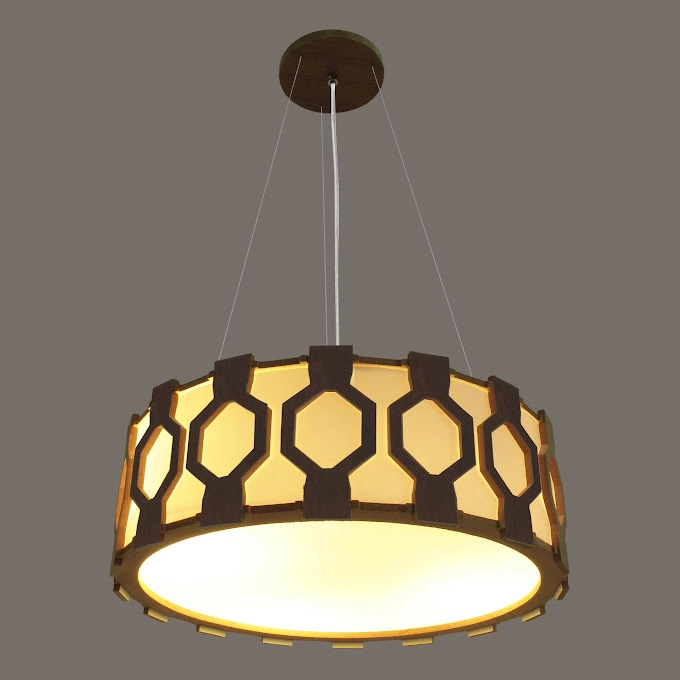 Pendente Ripado Diamante 50x50- 5 Luzes E27- Natural