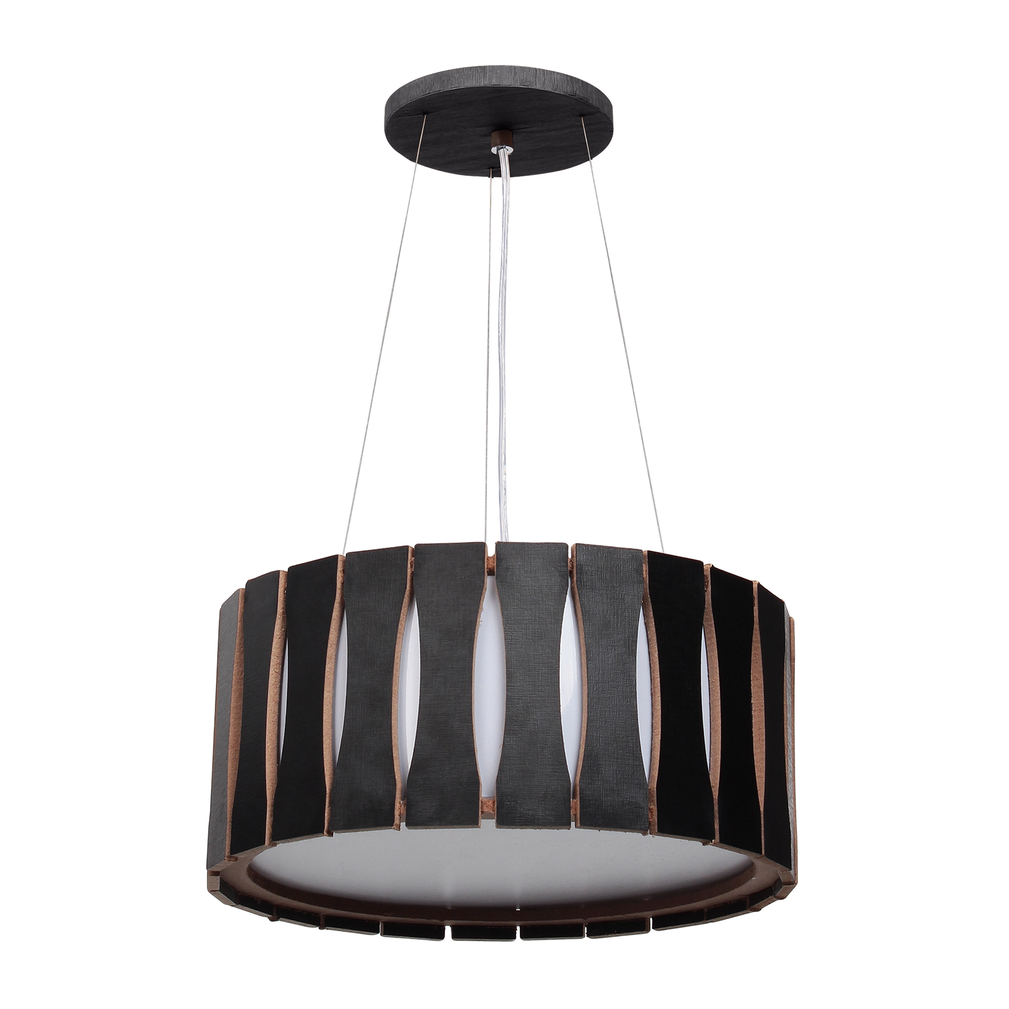 Pendente Madeira Ripado Redondo Preto 30cm