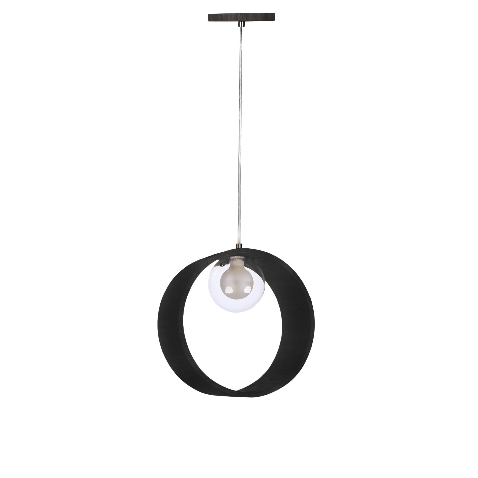 Pendente Madeira Redondo Slim 25 Cm Preto