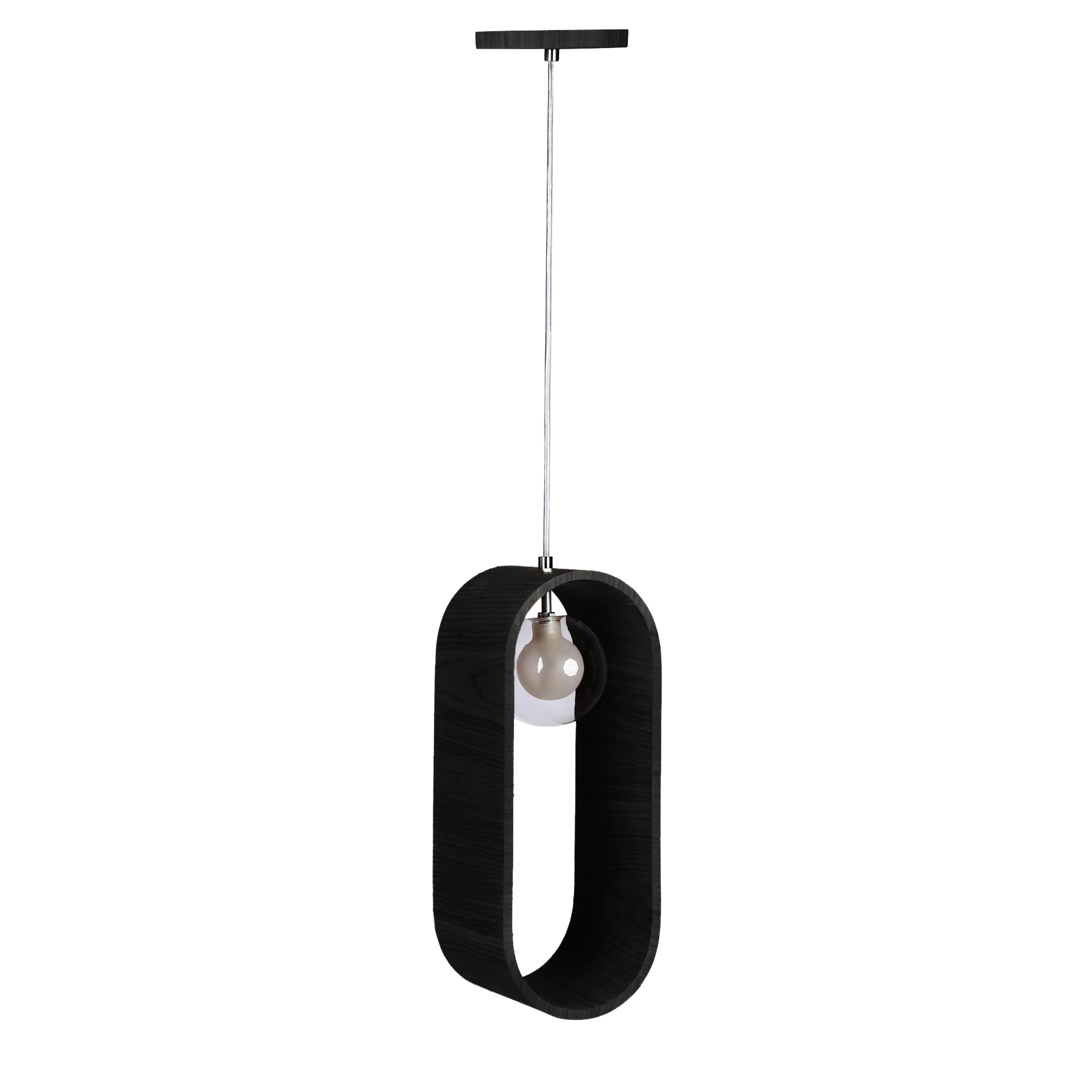 Pendente Madeira Oval Slim 38 Cm Preto