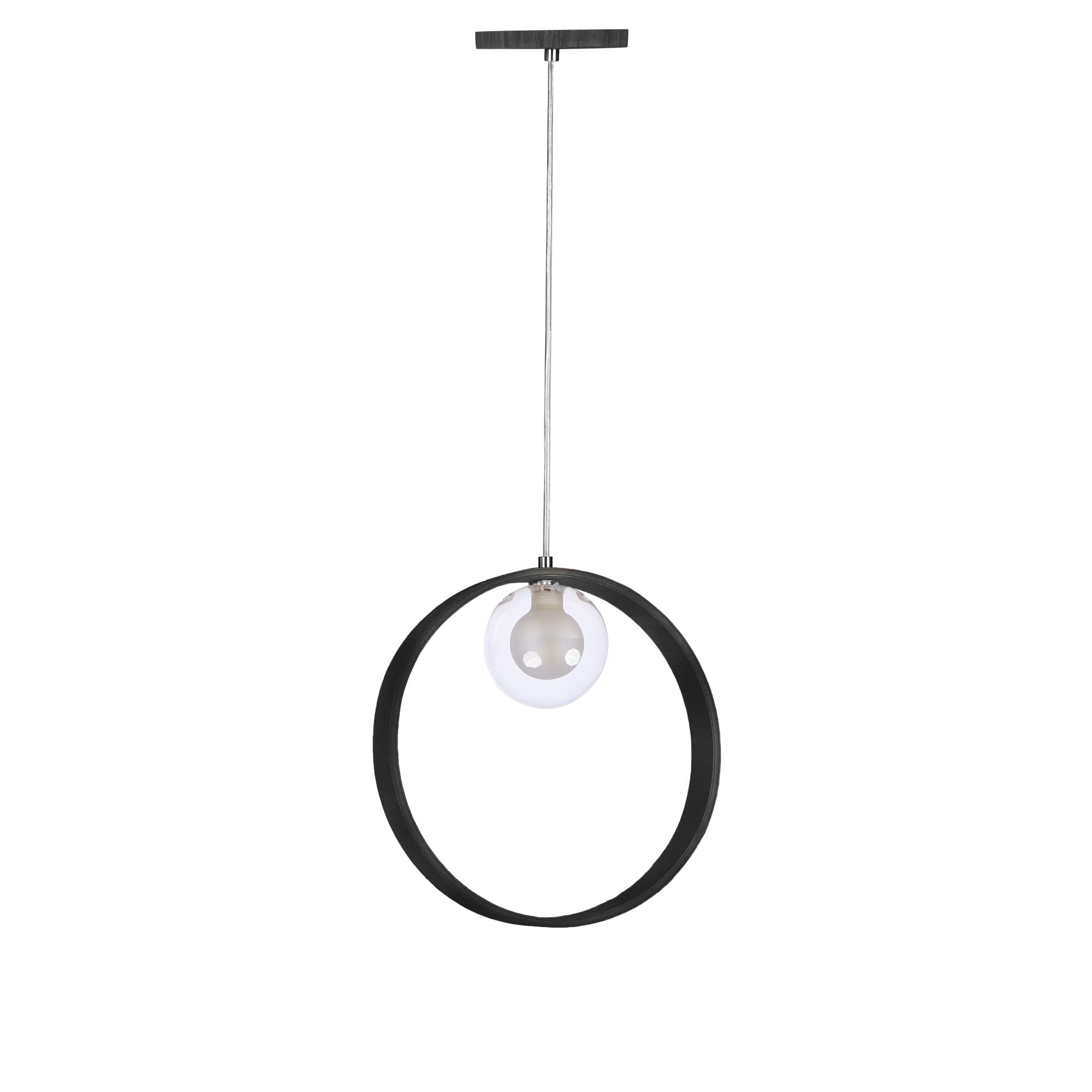Pendente Madeira Redondo Face 25 Cm Preto