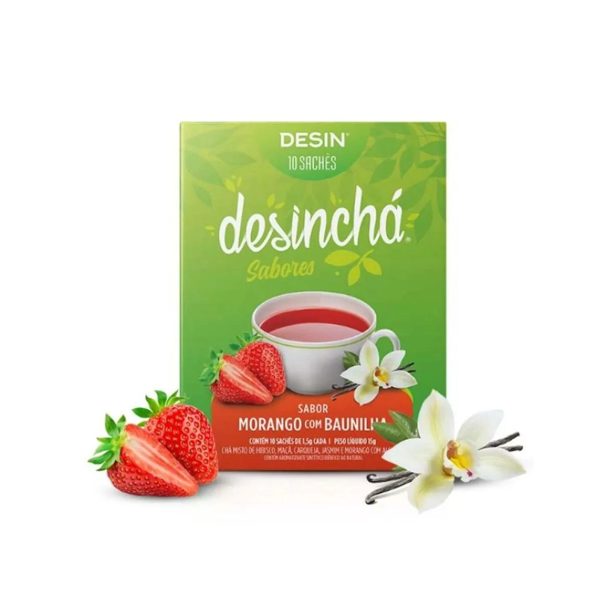 Chá Morango Com Baunilha Desinchá Desin Sabores Caixa 15g 10 Unidades