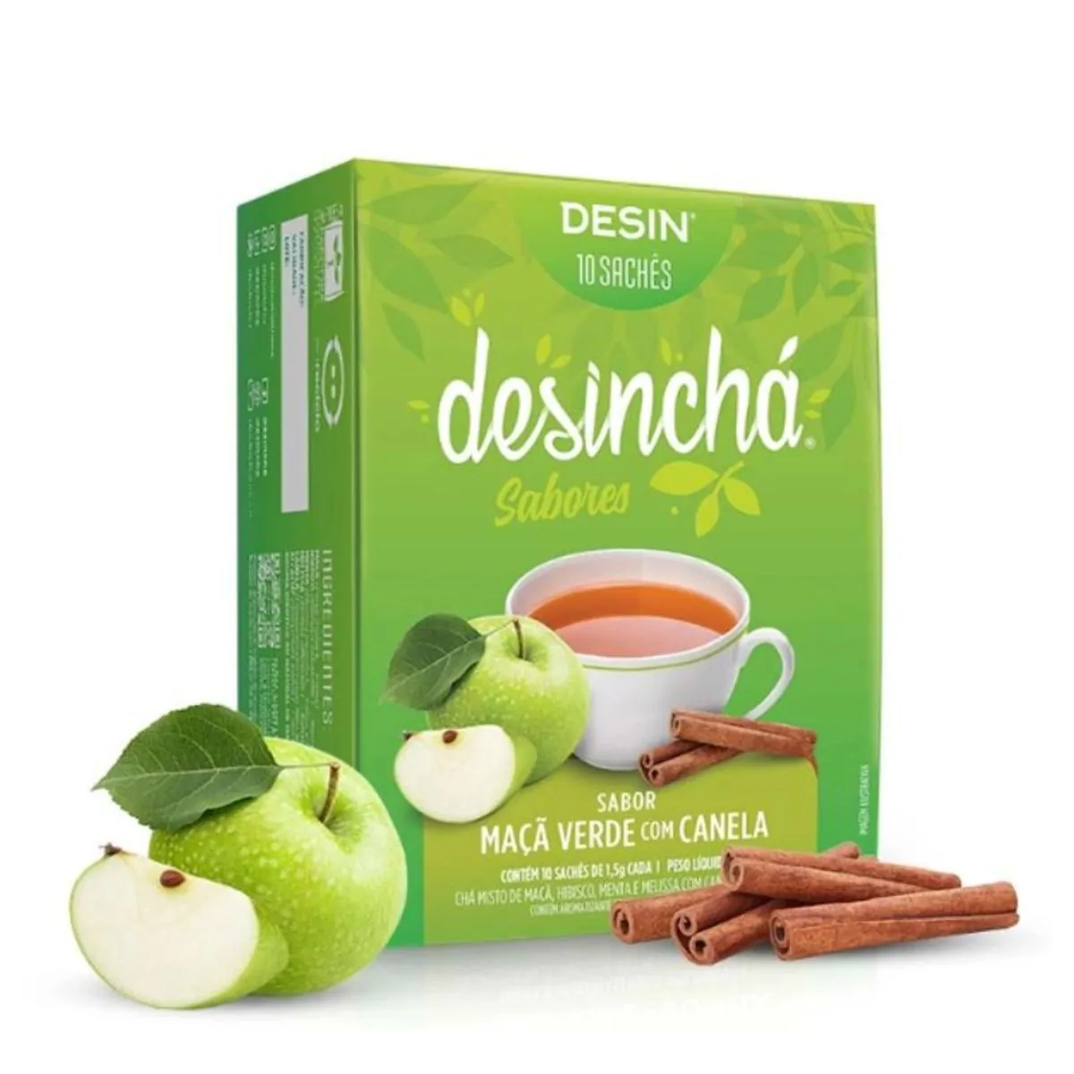 Chá Misto Sabor Maçã Verde com Canela Desinchá 15g 10 Sachês