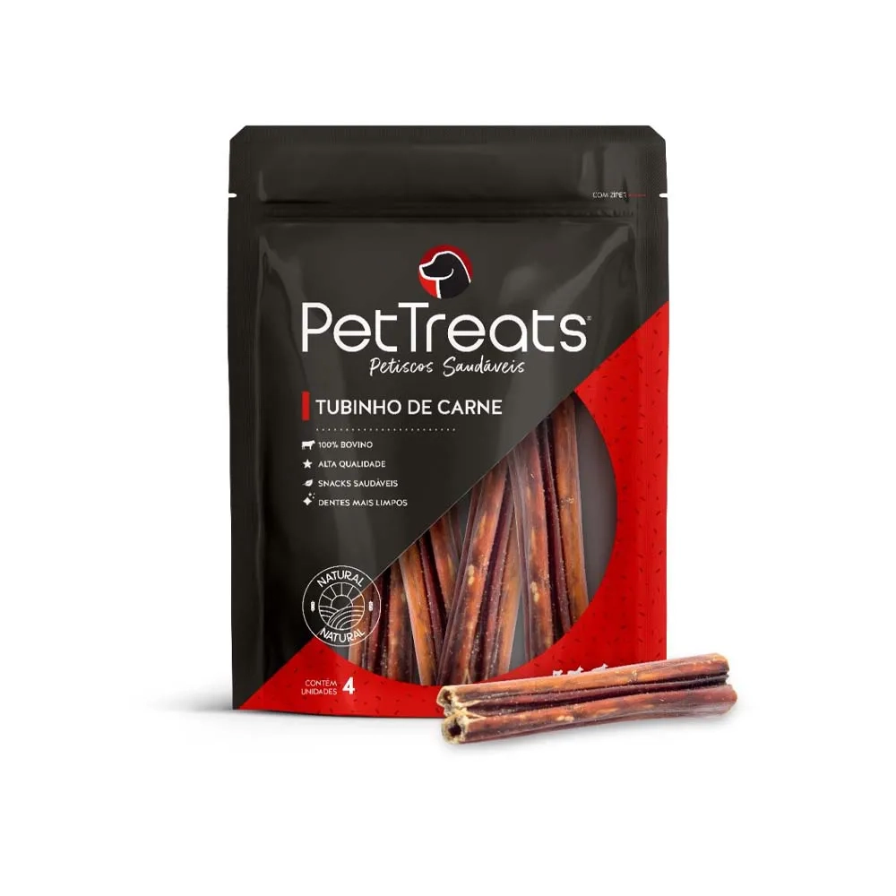 Tubinho De Carne Bovina Mordedor Natural Petisco Desidratado Pet Treats 4un