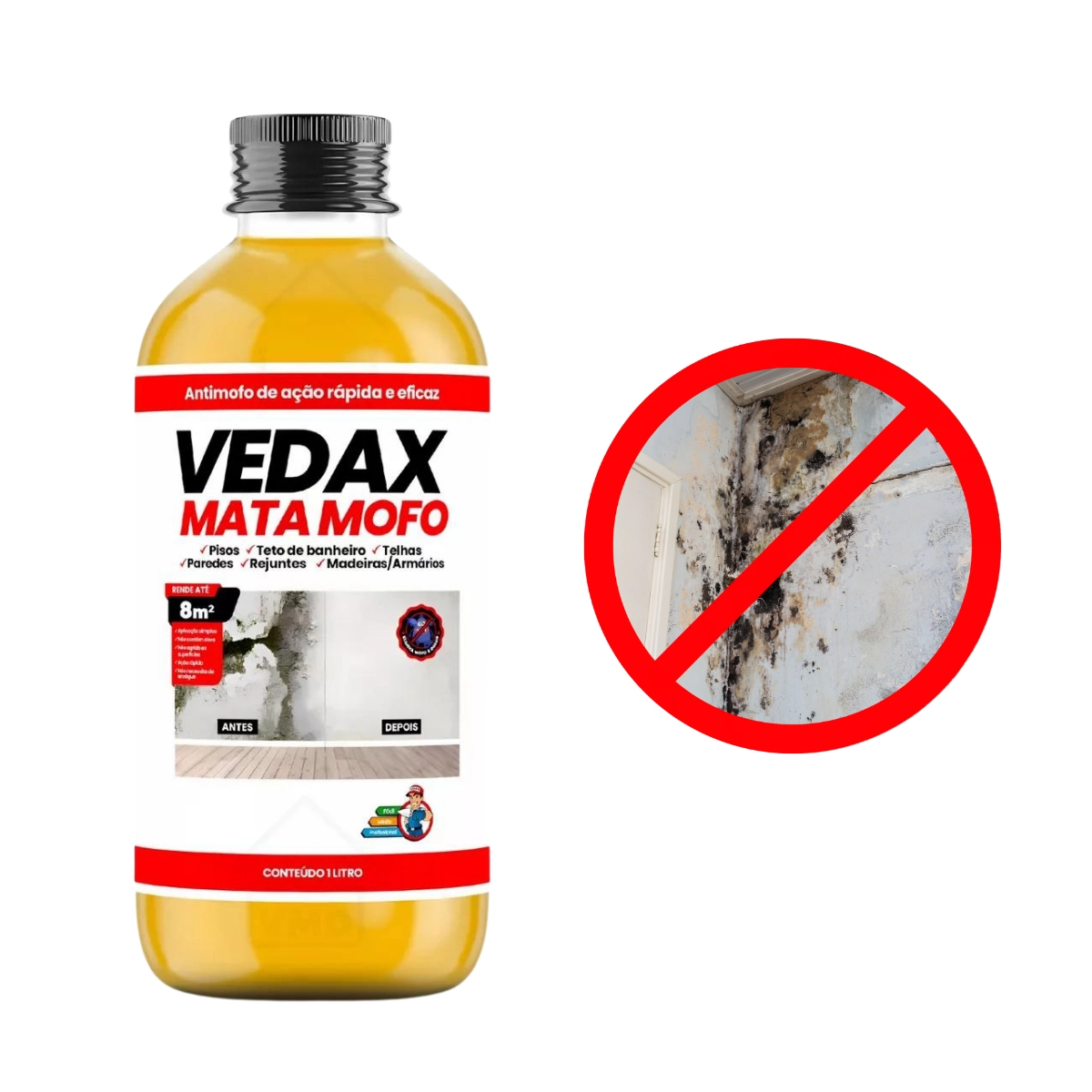 Mata Mofo E Bolor Não Volta Concentrado 1lt Piso Parede Vedax