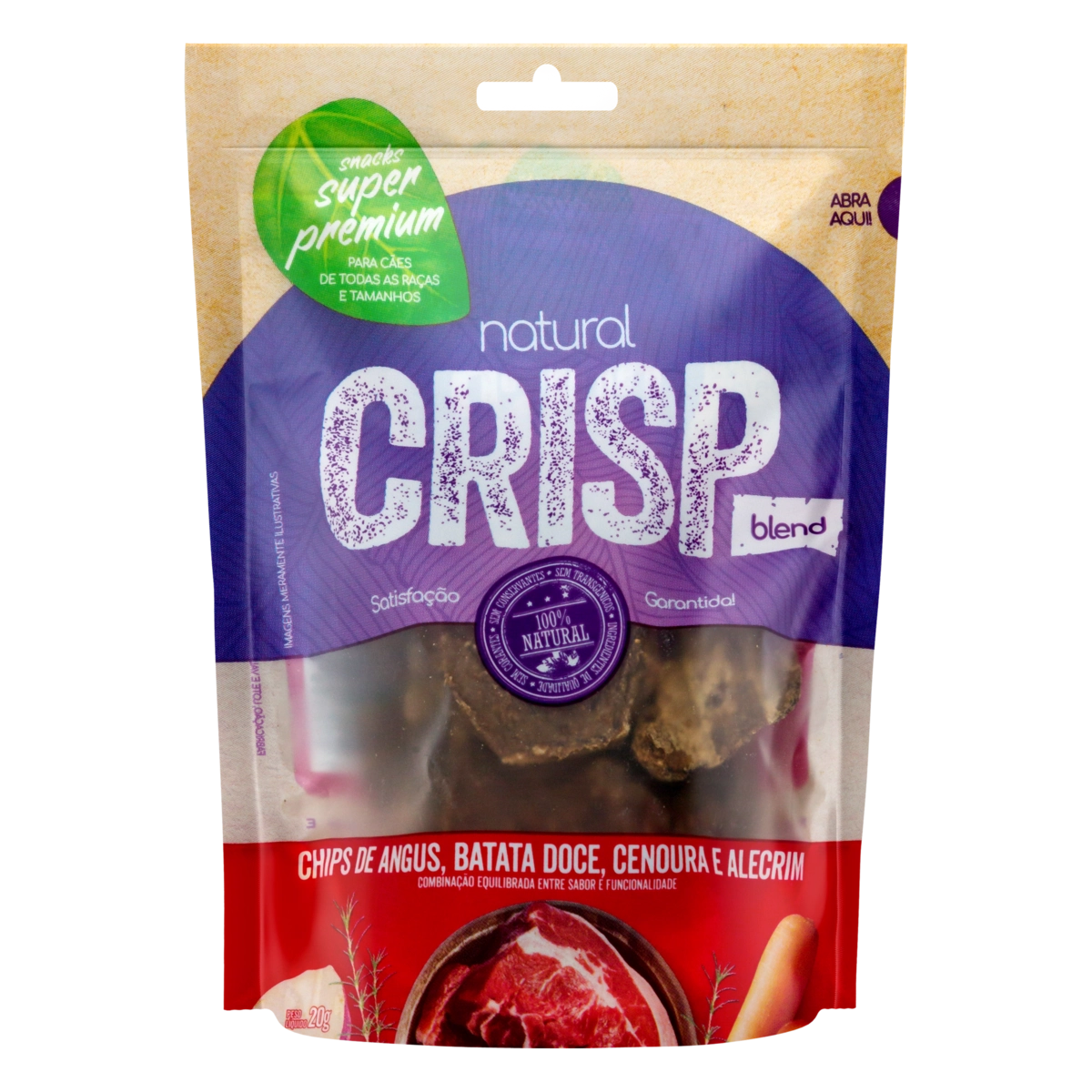 Chips para Cães Angus, Batata-Doce, Cenoura e Alecrim Natural Crisp Pouch 20g