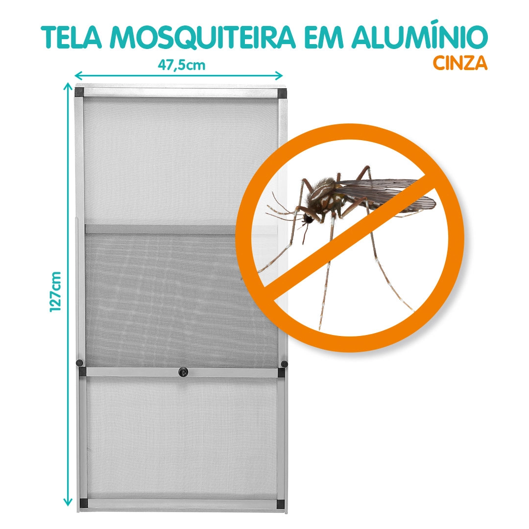 Tela Mosquiteira Em Alumínio - Altura Regulável  - Cinza