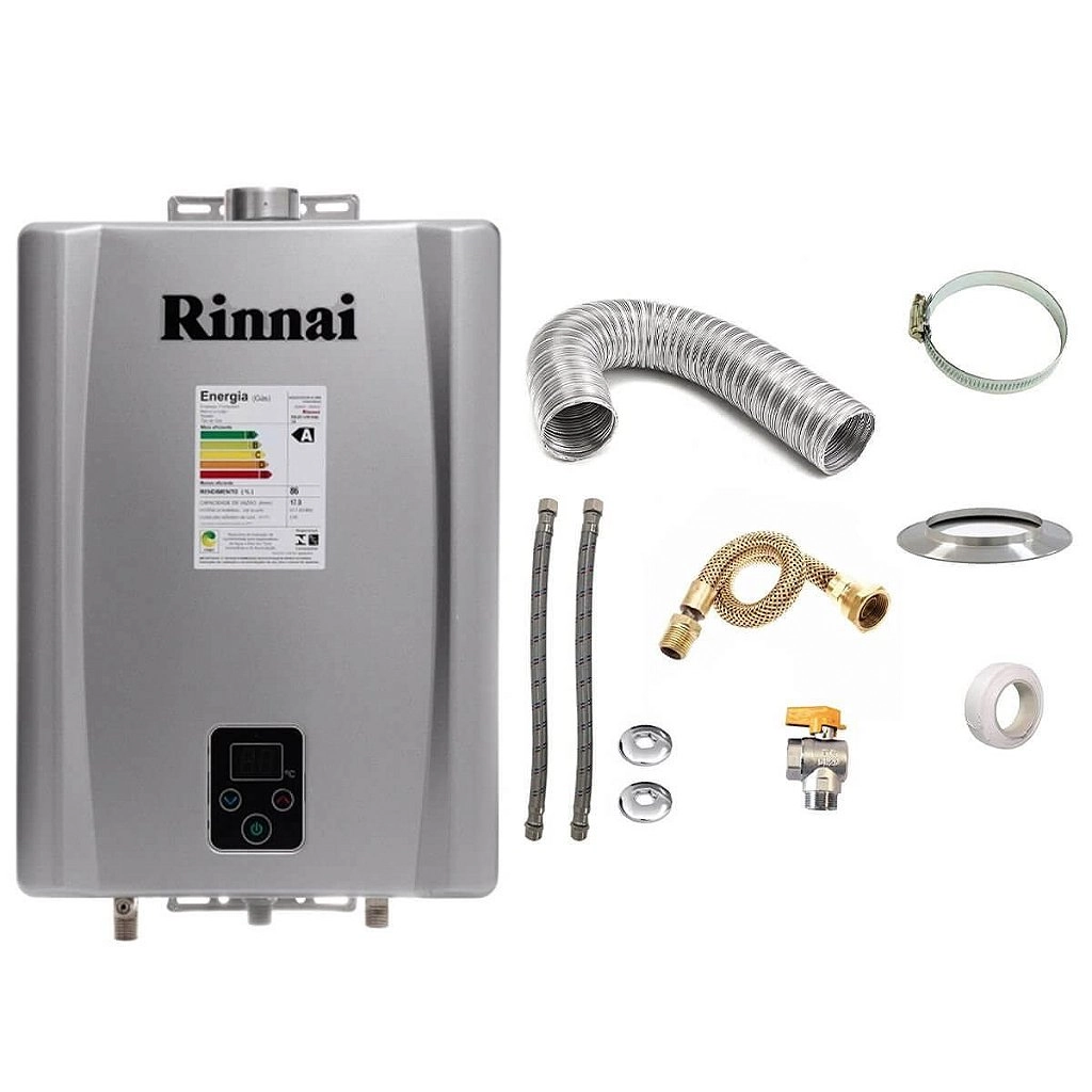 Aquecedor A Gás Gn Rinnai Reu E17 Prata+kit De Instalação