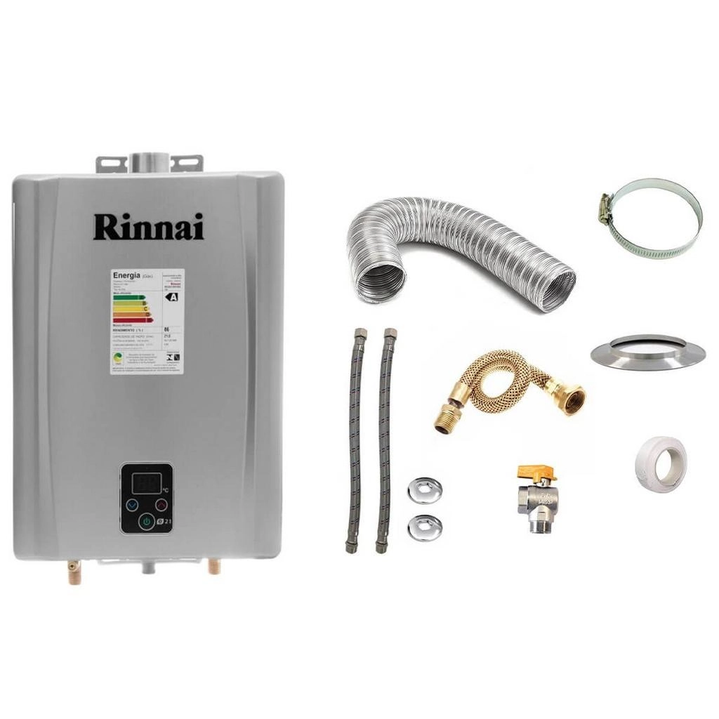 Aquecedor A Gás Gn Rinnai Reu E21 Prata+kit De Instalação