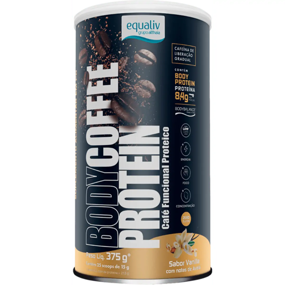 Café Proteico Funcional Pó Vanilla Com Notas De Avelã Body Coffee Protein Coffe Lata 375g