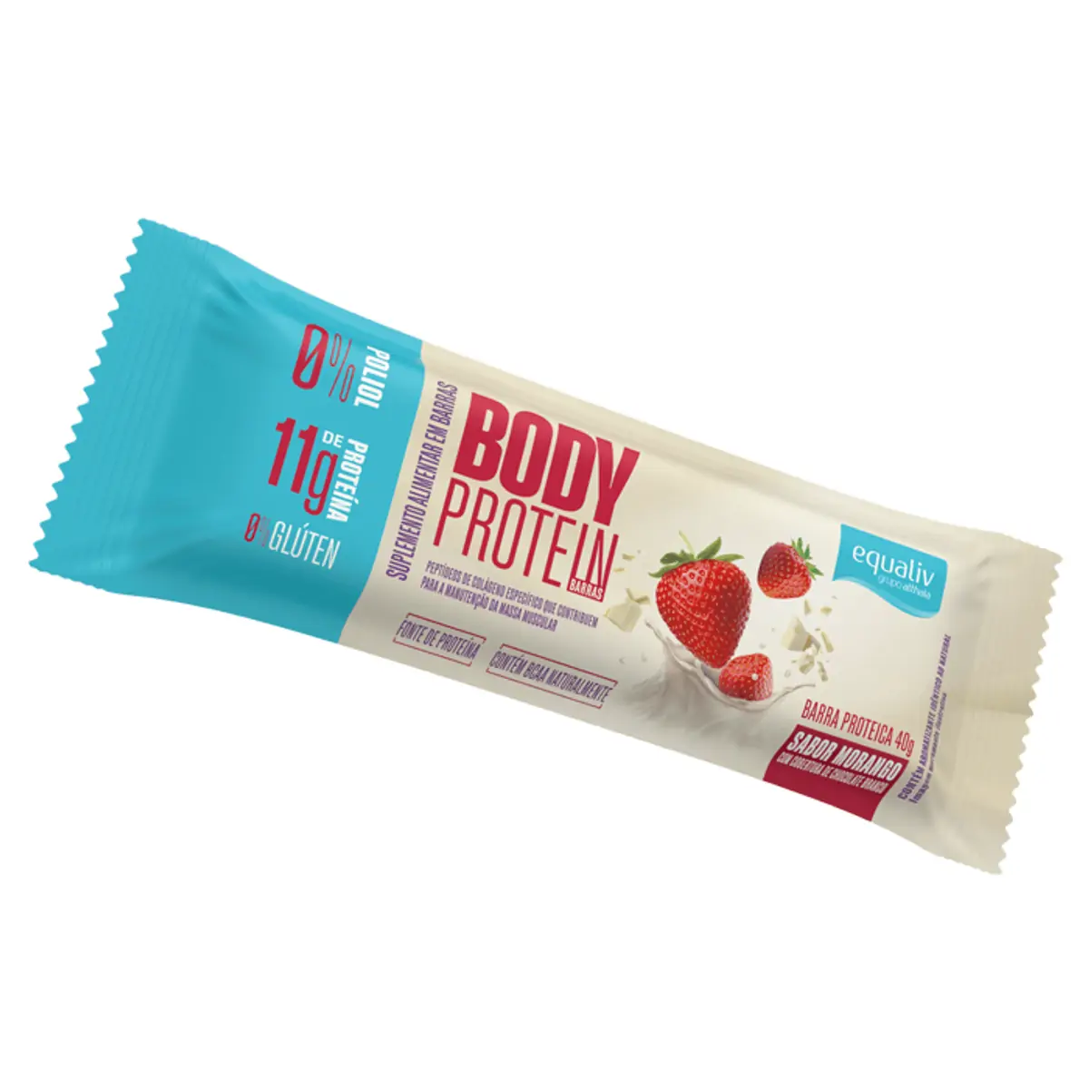 Barra De Proteína Morango Cobertura Chocolate Branco Sem Glúten Body Protein Pacote 40g